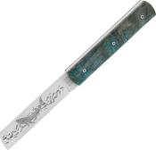 VVBST - Couteau LE FIDELE 20/20 Bouleau Stabilis Bleu 11cm Inox Dcor Baleine 