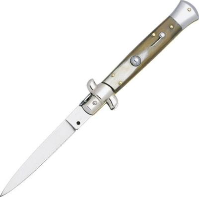 2323 - Couteau Automatique Corne Blonde 12 cm avec Cran de Sûreté