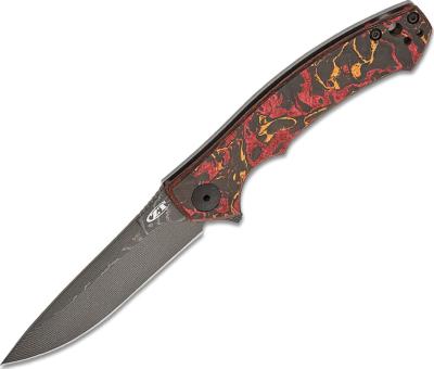 ZT0450CFDAMS - Couteau ZERO TOLERANCE Ed. Lim. Orange & Red Marbled Carbon Vegas Forge Damascus